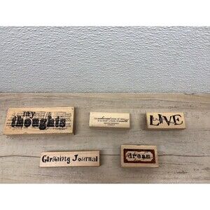 Set Of 5 Mixed Brands Wood Mounted Rubber Stamps
